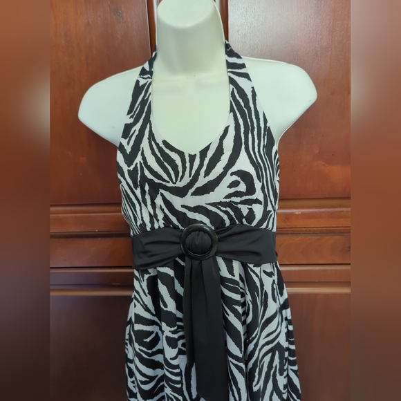 Womens V-Neck Halter Top Black/ White Zebra Design Belted Size 12 - Picture 11 of 16